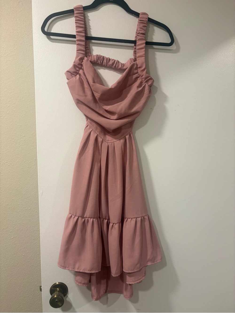 SHEIN Rose Pink High-Low Ruffle Tiered Dress